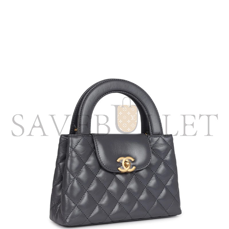 CHANEL GREY QUILTED CALFSKIN MINI KELLY BRUSHED GOLD HARDWARE AS4416 (19*13*7cm)